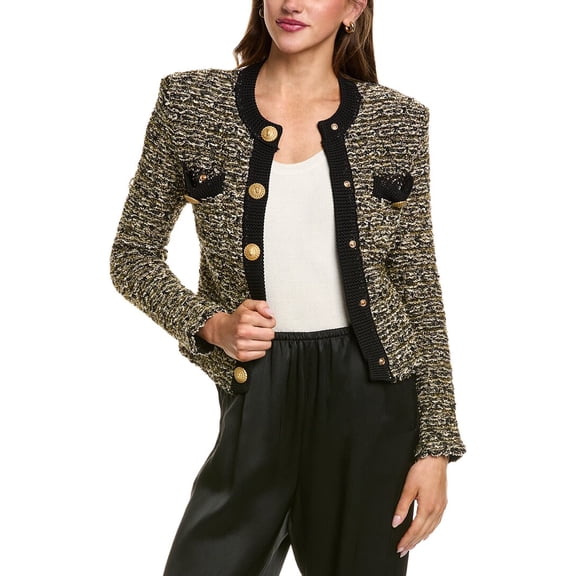 Beulah womens Tweed Casual Jacket, l, Gold