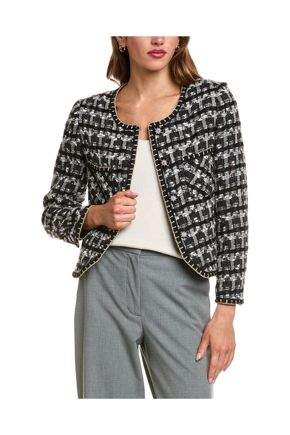 womens Tweed Wool-Blend Cardigan, m, Black