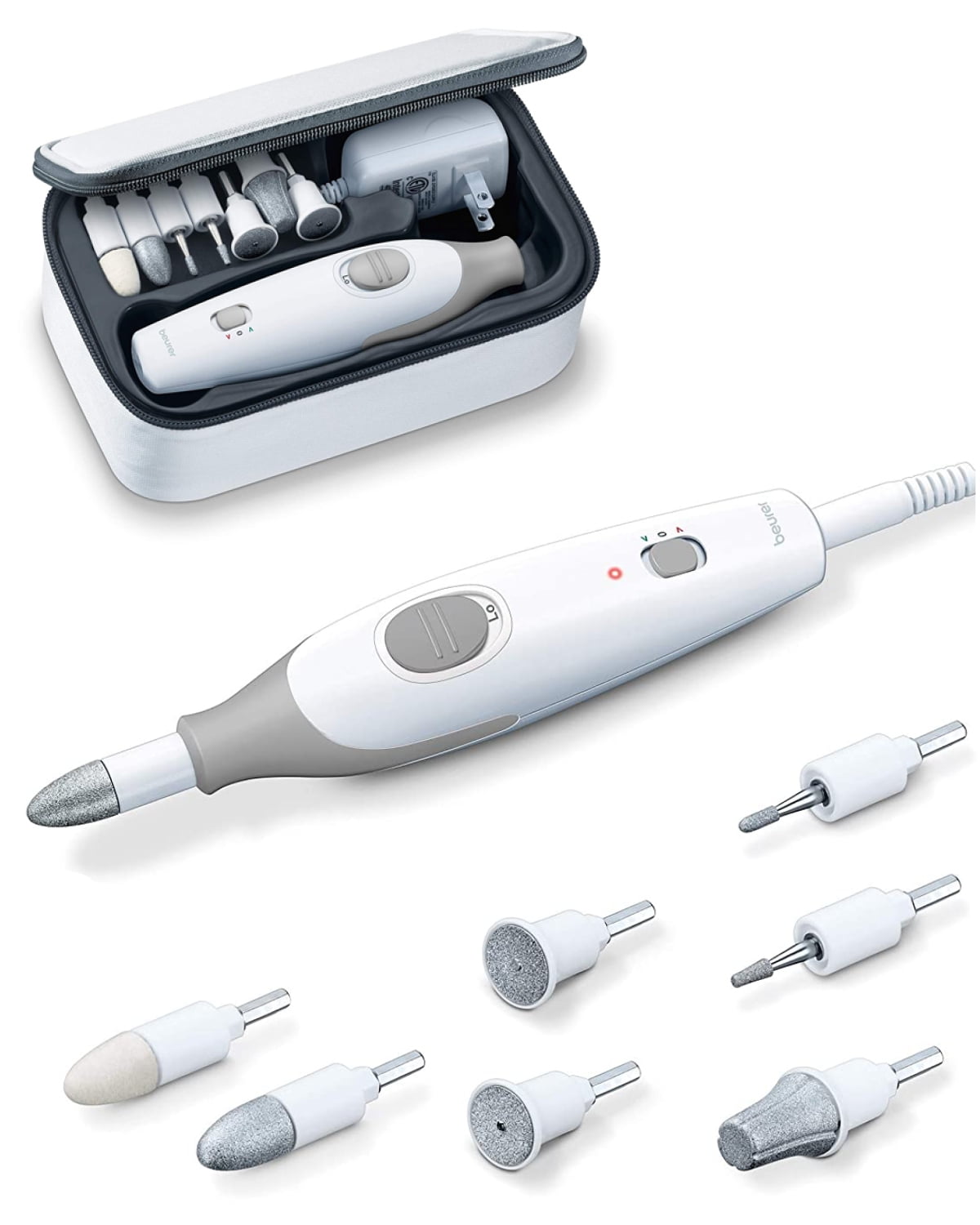 Beurer 10-piece Professional Nail Drill Kit for Manicure & Pedicure, Electric Nail File Set incl. 7 Attachments & Pouch, Nails Care Tool with 3 Speeds, All in One Trimmer, Grinder & Polish, MP32