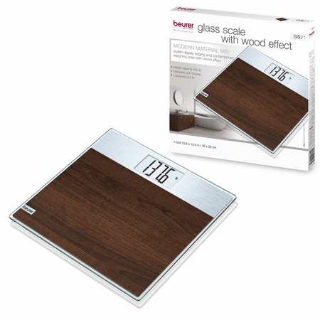 Beurer Digital Weight Glass Body Scale, Large Easy To Read LCD Display. Quick Accurate Reading With a Dark Unique Wood Style, GS21