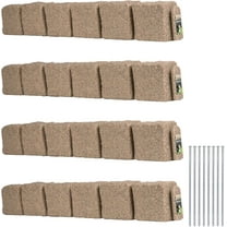 Beuta Landscape Edging | Garden Edging Border | Faux Stone Blocks for Lawn Edging, Flower Beds & Yard Edging – 4 Pack | Each Section Has 6 Blocks 48" L x 4" W x 6.5" H | 8 Spikes | Sandstone