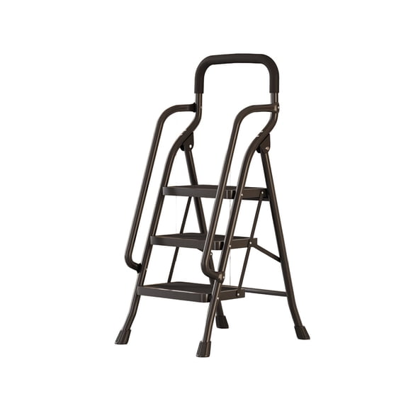 Beuway 3 Step Ladder with Handrails,Foldable Step Stool for Adults(Black)