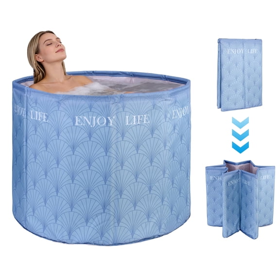 Beuway 31"Large Upgraded Foldable Bathtub for Adult,Portable Hot Ice Bath Tub,Soaking Spa(Sky Blue)
