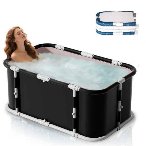 Beuway 45.27"Upgraded Foldable Bathtub for Adults,Fold-In-Half Tub for Ice Hot Bath,Install-Free(Black)