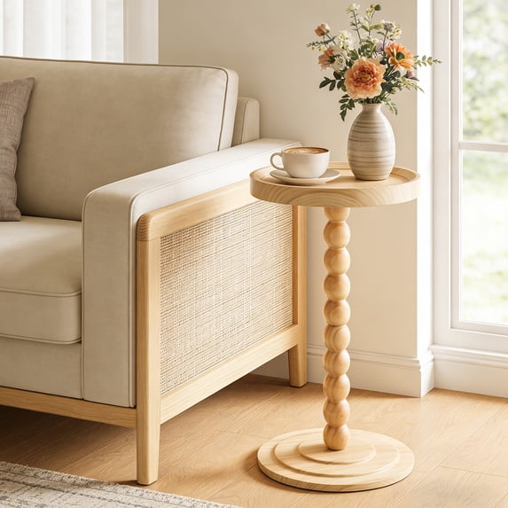 Beuway Round Side Table with Raised-Edge Tabletop, Modern Coffee End Table, Bedside Nightstand, Table for Small Spaces with Tool-Free Assembly(11.8 in,Walnut)