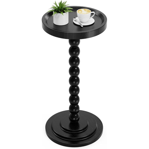 Beuway Round Side Table with Raised-Edge Tabletop, Modern Coffee End Table, Bedside Nightstand, Table for Small Spaces with Tool-Free Assembly(13.7 in, Black)
