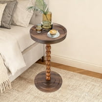 Beuway Small Round Side Table with Raised-Edge Tabletop,Modern Coffee End Table with Soild Wood Leg(Brown)