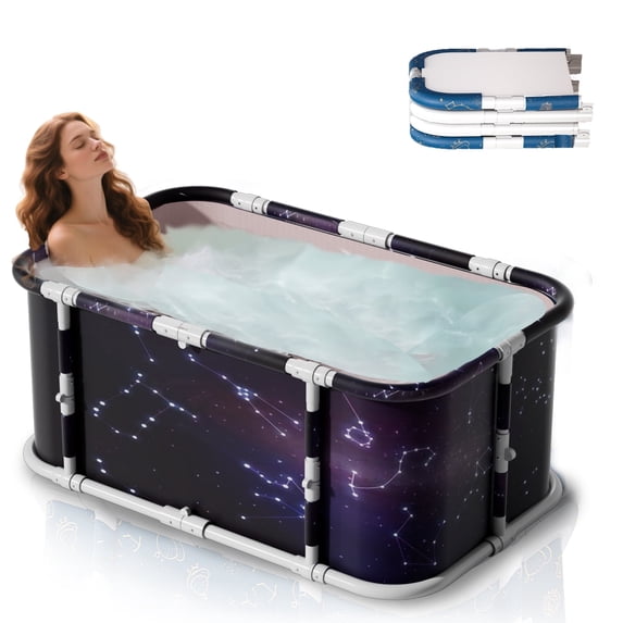 Beuway 45.27"Upgraded Foldable Bathtub for Adults,Fold-In-Half Tub for Ice Hot Bath,Install-Free(Purplish Blue)