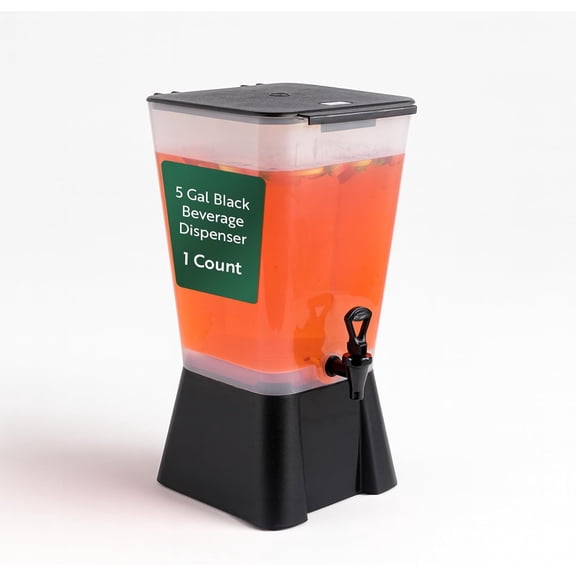 Bev Tek 5 Gallon Drink Dispenser 1 Dishwashable Beverage Dispenser--Detachable Tank Includes Decals Black Plastic Carnival Juice Dispenser With Stand Push-Button Spigot