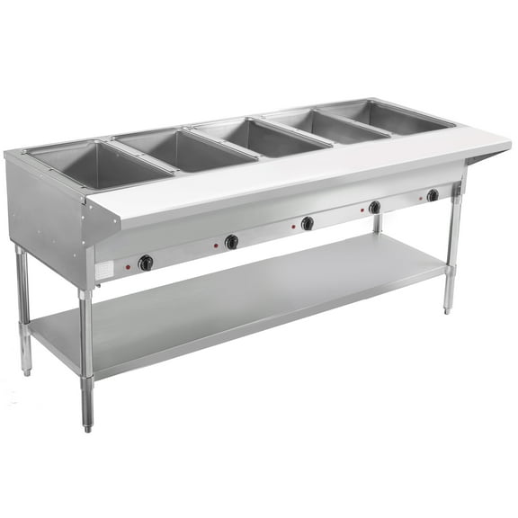 BevLes 5 Well Electric Steam Table, 230V, in Silver (BVST-5-240)