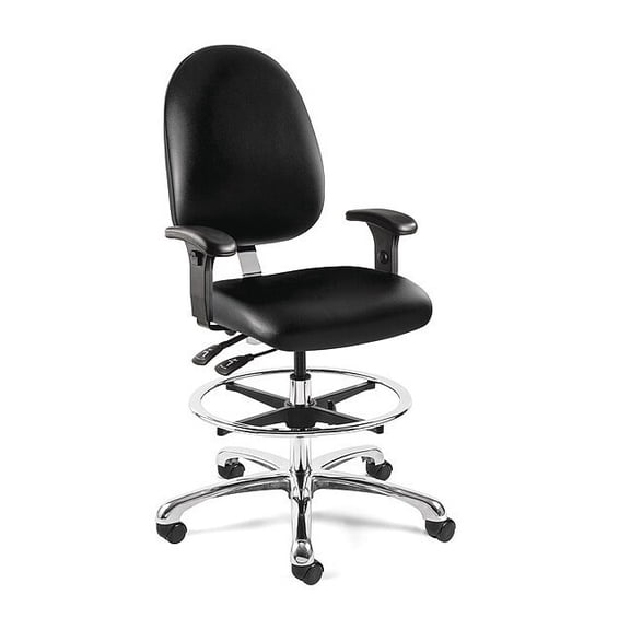Black Vinyl Chair w/ tilt, 22-32" St Ht., Casters & Arms