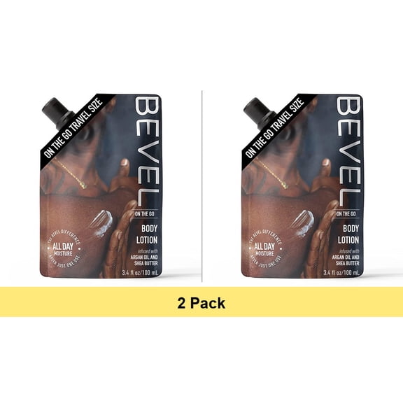 Bevel All Day Body Lotion for Men with Shea Butter and Argan Oil, On The Go Pouch, 3.4 Oz - 2 Pack
