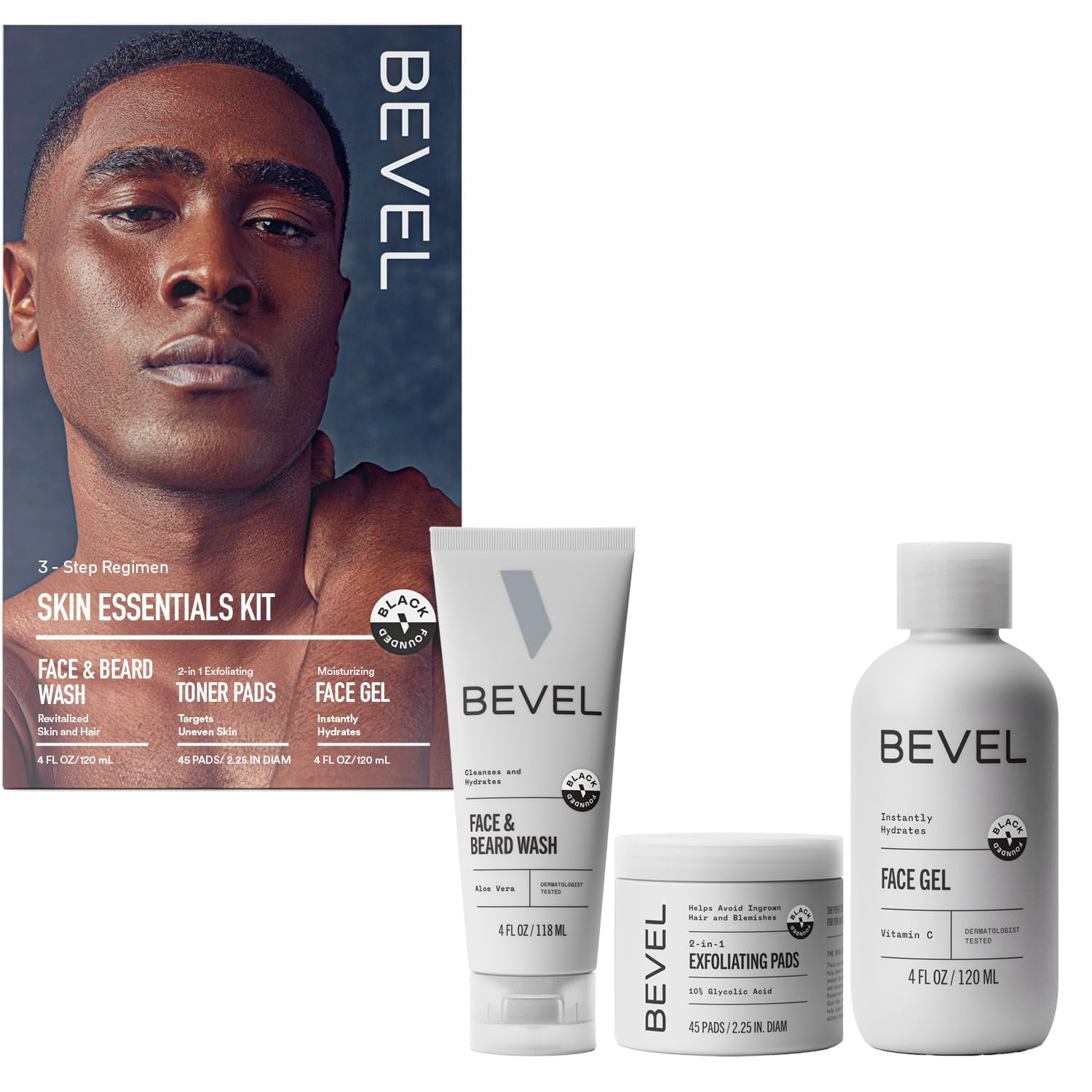 Bevel Skin Care Set Includes Face Wash with Aloe Vera, Glycolic Acid
