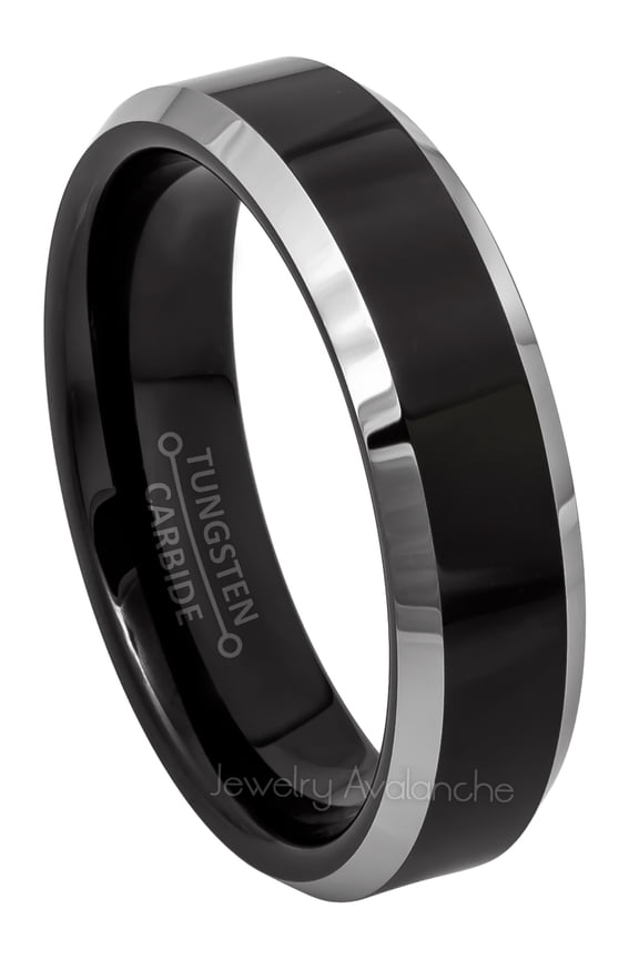 Beveled Black Tungsten Wedding Band - 6MM Unisex Comfort Fit Tungsten Carbide Ring - Anniversary Band JATN730Ns12.5