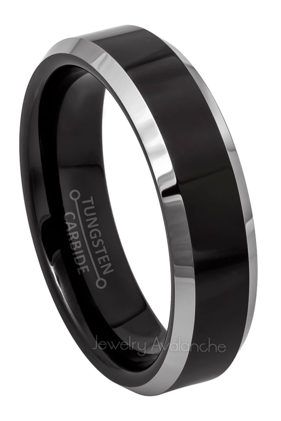 Beveled Black Tungsten Wedding Band - 6MM Unisex Comfort Fit Tungsten Carbide Ring - Anniversary Band JATN730Ns6