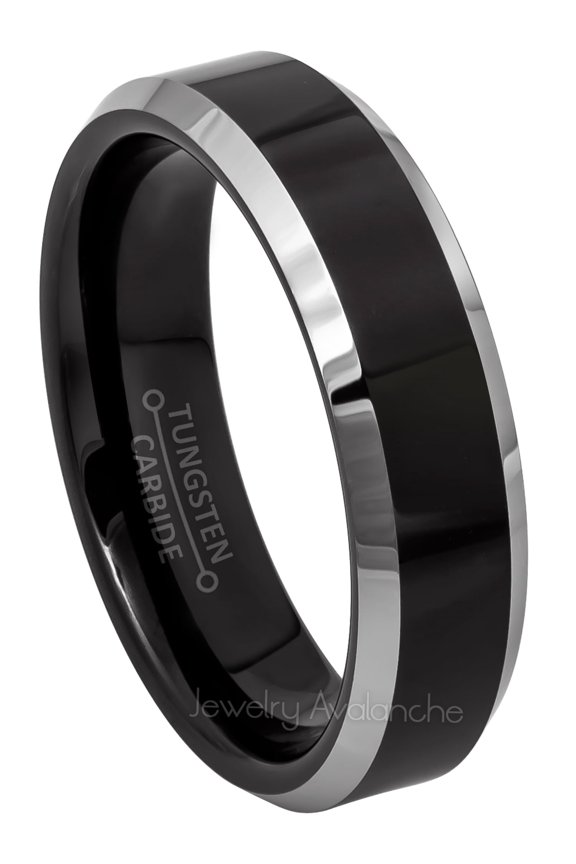 Beveled Black Tungsten Wedding Band - 6MM Unisex Comfort Fit Tungsten Carbide Ring - Anniversary Band JATN730Ns8.5