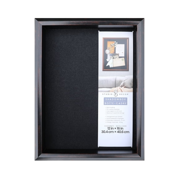 Beveled Brown Shadow Boxes by Studio Decor – 12" x 16" Display Case with Pin Cushion Backing - Back-Loading Design - 6 Pack