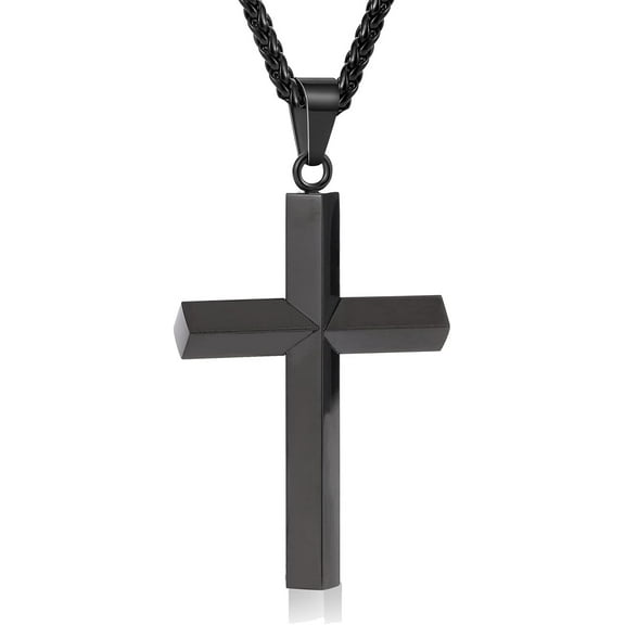 Beveled Edge Cross Necklace for Men Stainless Steel Chain Cross Pendant Necklace for Men