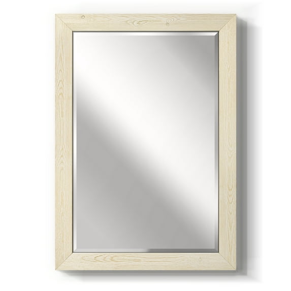 Beveled Edge Framed 29 in. W x 41 in. H Rectangle Wood Natural White Mirror