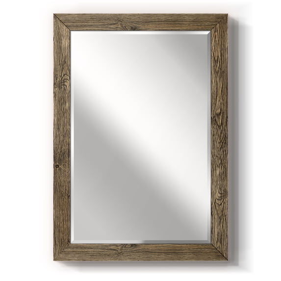 Beveled Edge Framed 29 in. W x 41 in. H Rectangle Wood Walnut Mirror