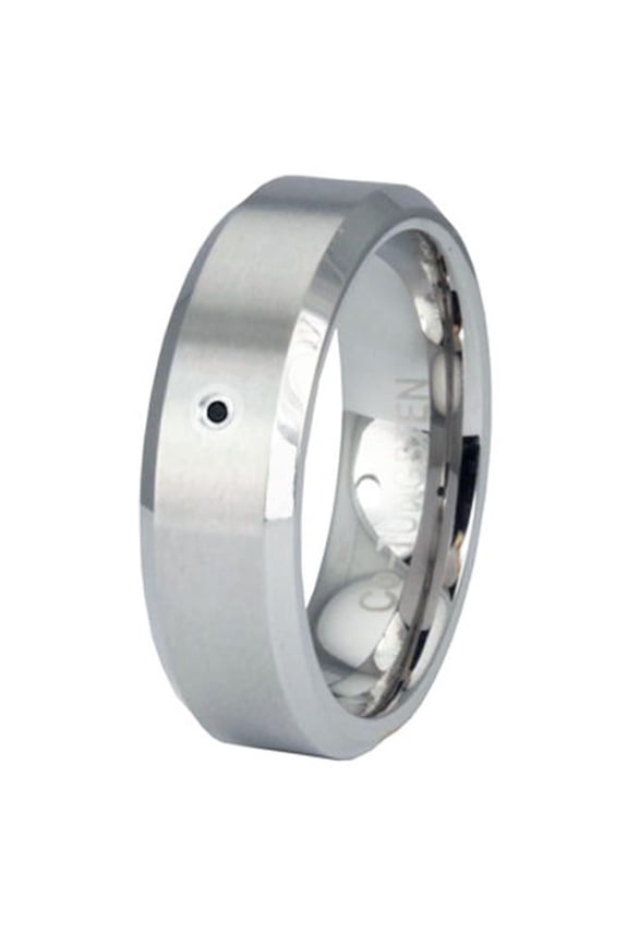 Beveled Edge Superior Cobalt Ring with Black Diamond - Size 8