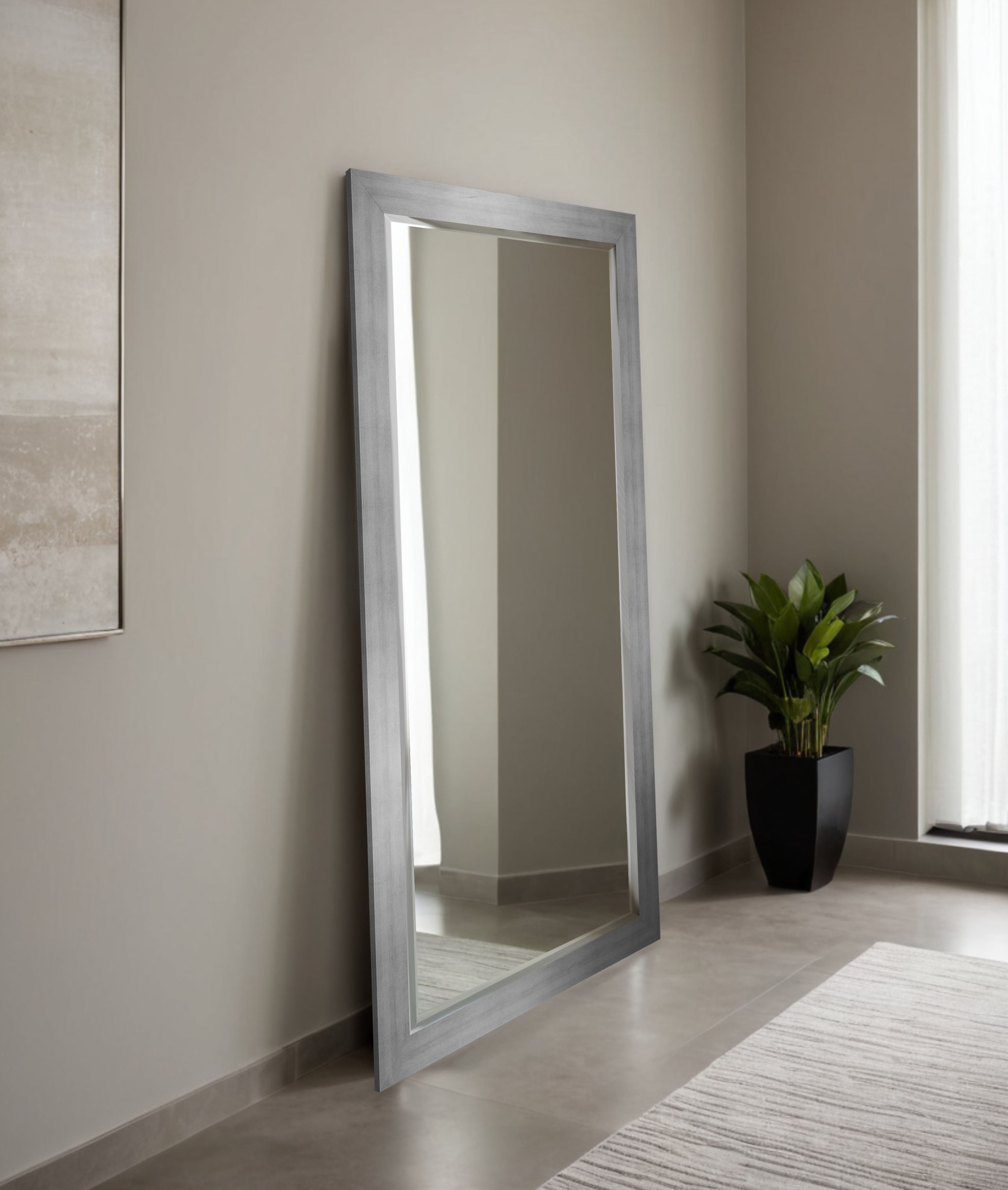 Rayne Beveled Full Length Wall Mirror 65.5"x32" Floor Mirror Matte Silver