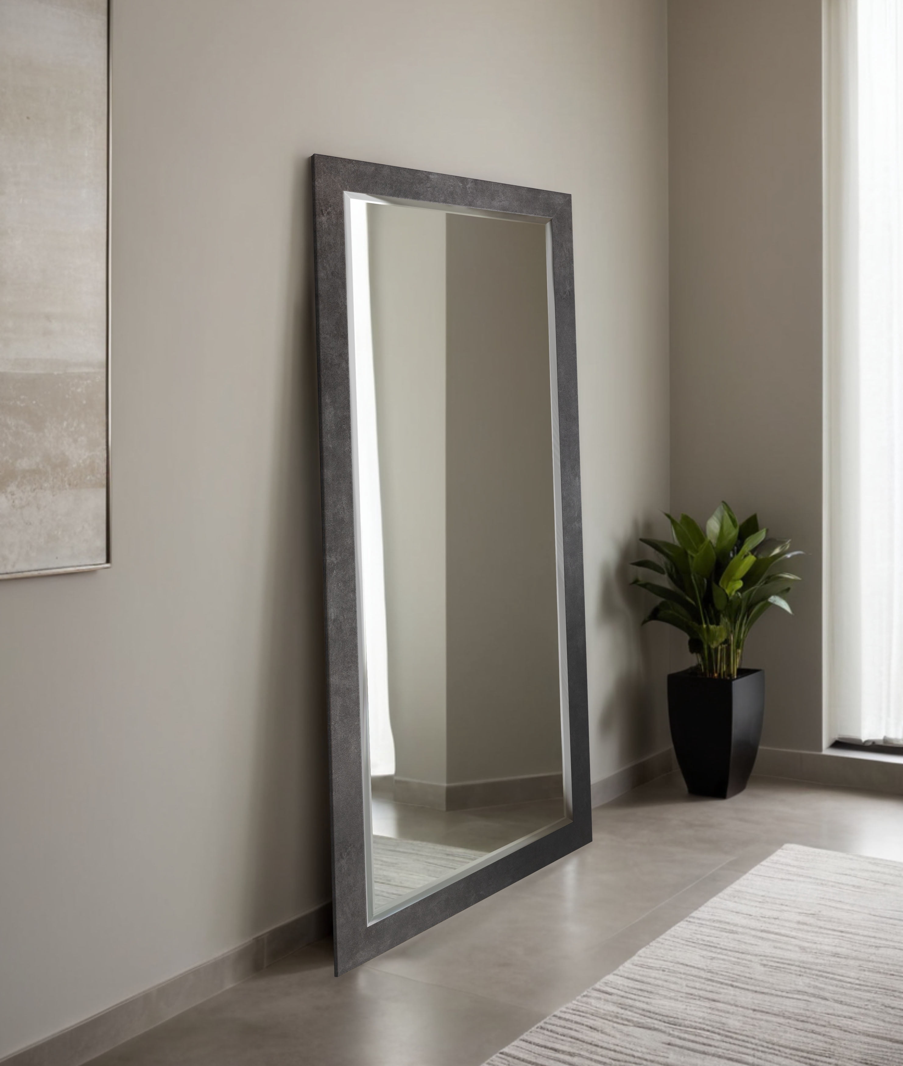 Rayne Beveled Full Length Wall Mirror 65.5"x32" Floor Mirror Concrete