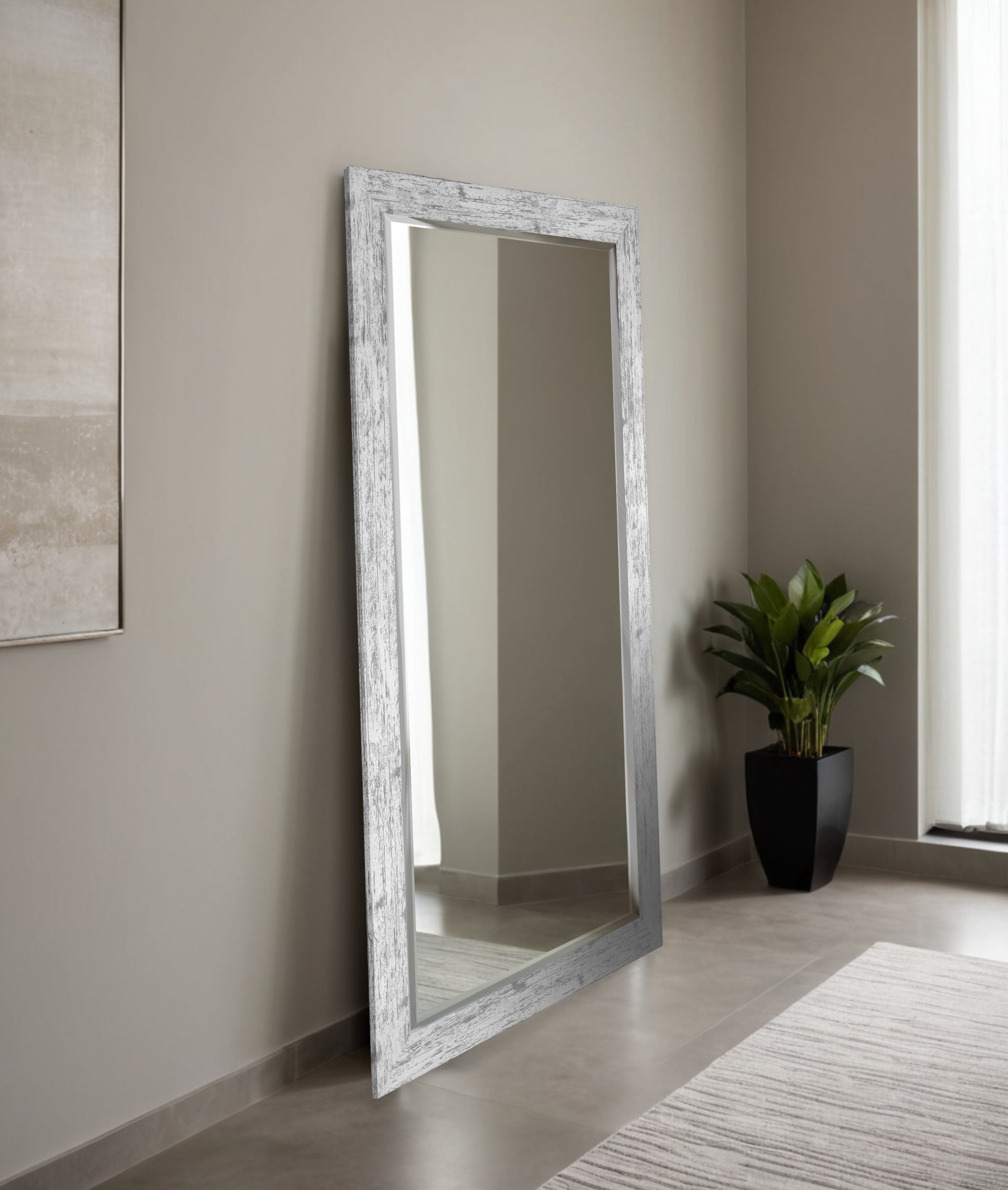 Rayne Beveled Full Length Wall Mirror 65.5"x32" Floor Mirror Weathered White