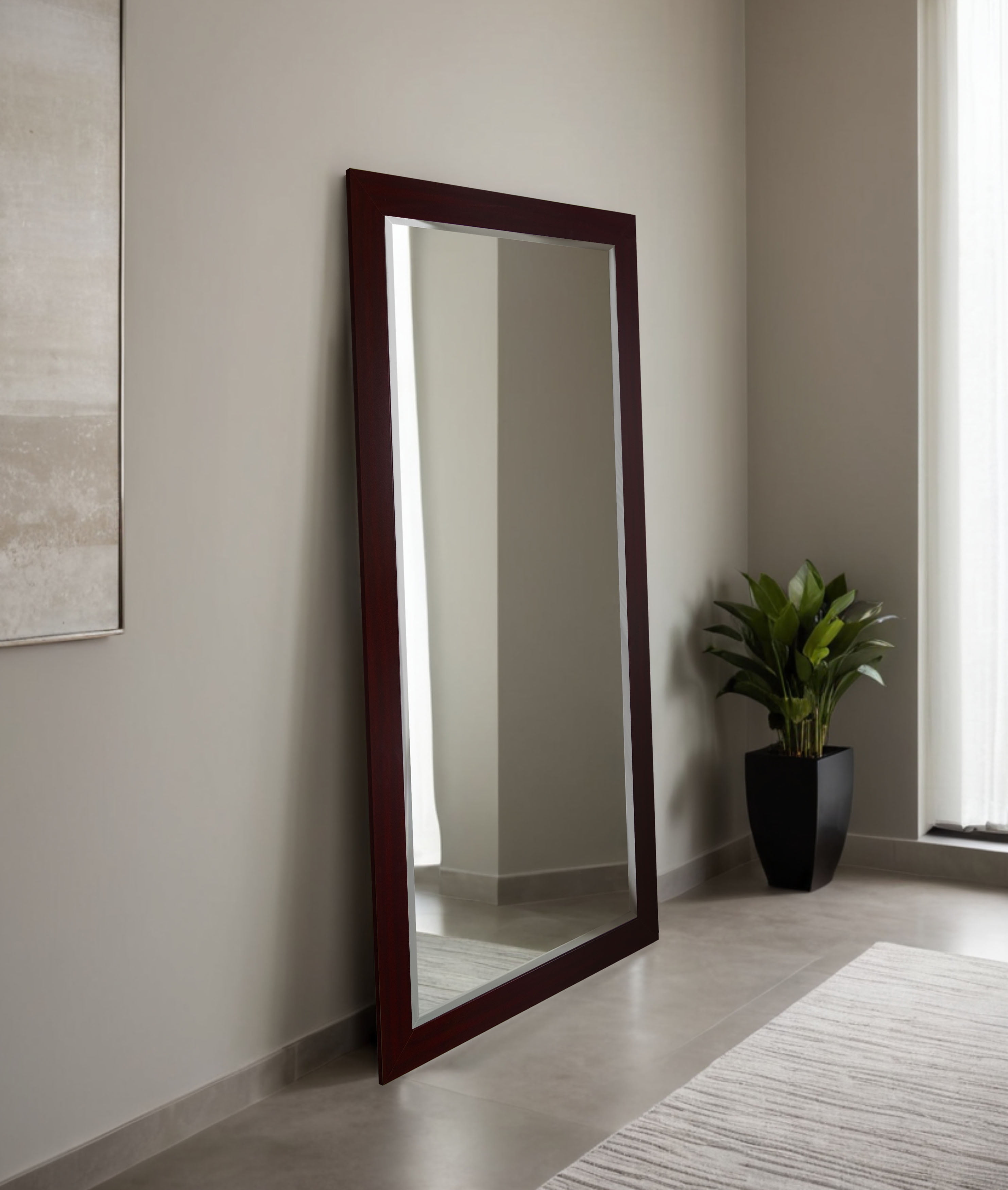 Rayne Beveled Full Length Wall Mirror 65.5"x32" Floor Mirror Dark Mahogany