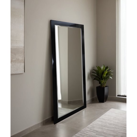 Rayne Beveled Full Length Wall Mirror 65.5"x32" Floor Mirror Gloss Black