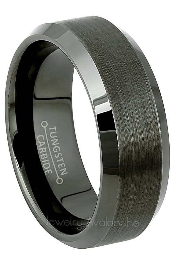 Beveled Gunmetal Tungsten Ring - Mens Tungsten Carbide Wedding Band - 8mm Anniversary Band JATN617Ns10