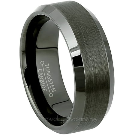 Beveled Gunmetal Tungsten Ring - Mens Tungsten Carbide Wedding Band - 8mm Anniversary Band JATN617Ns7.5