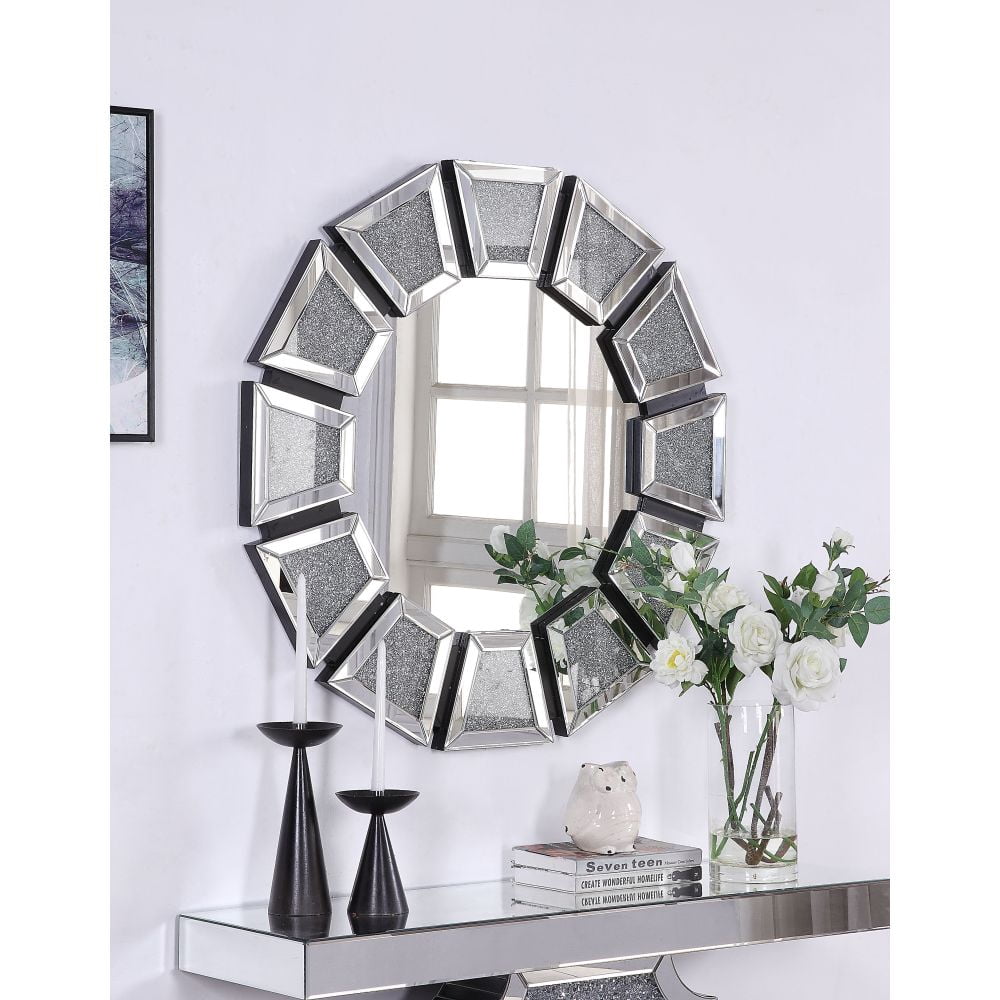 Beveled Mirrored Accent Wall Decor, Faux Stones Inlays, 4Mm Clear ...