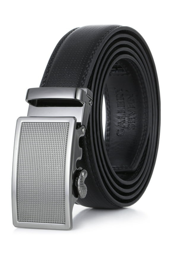 Beveled Plaque Leather Ratchet Belt