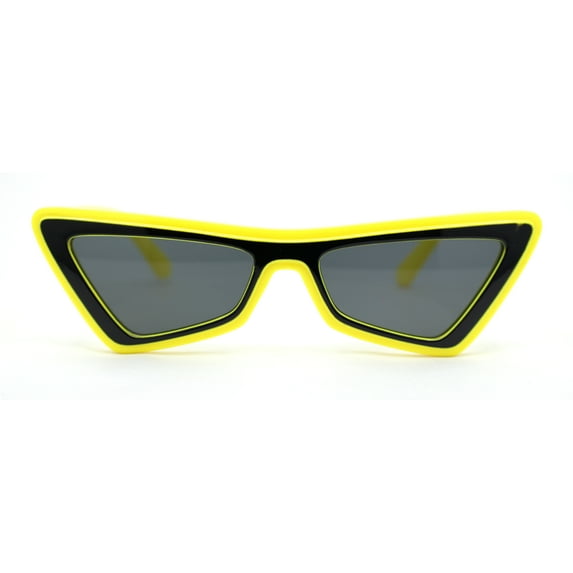 Beveled Squared Geometric 2-tone Triangular Cat Eye Plastic Sunglasses Yellow Black - Black