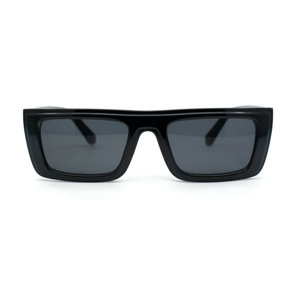 Beveled Squared Rectangle 2-tone Mod Plastic Sunglasses All Black