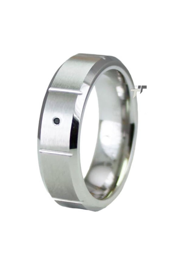 Beveled Superior Cobalt Ring with Black Diamond - Size 10