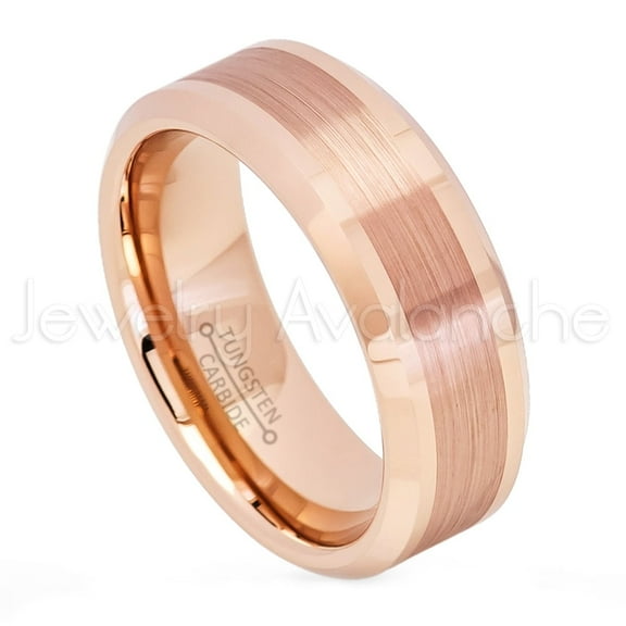 Beveled Tungsten Ring - 8mm Rose Gold Plated Comfort Fit Tungsten Carbide Anniversary Ring