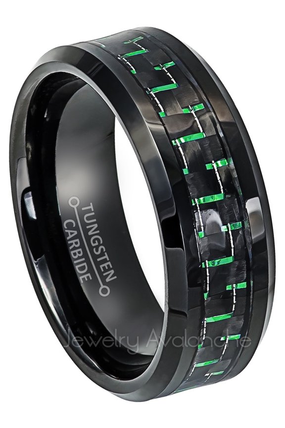 Beveled Tungsten Ring with Carbon Fiber Inlay - Mens Comfort Fit Tungsten Carbide Wedding Band - 8mm Anniversary Band JATN769Ns7