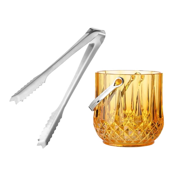 Beverage Chilling Tub Party Beverage Bin Drink Chiller and Tongs with Handle Acrylic Storage Tub Ice Bucket for Bottle Cocktail Parties Borwn Round