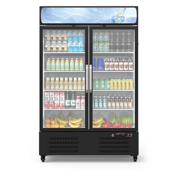 Beverage Cooler Commercial Refrigerator 36.3 Cu.Ft. Glass Door Display Refrigerator with LED Light, Commercial Refrigerator for Restaurant Cafe Bar Store