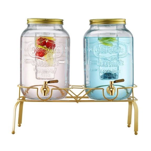 Beverage Dispenser 2 Pack, 2 Gallon Glass Drink Dispensers with Stand & Spigot