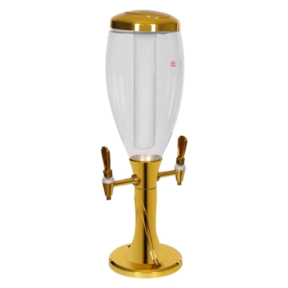 Beverage Dispenser, 3L Double Spout Beer Barrel, Gold Drink Dispenser with Ice Pillar, Countertop Beverage Server for Party