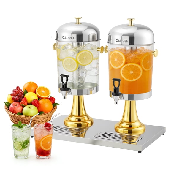 Beverage Dispenser 4.4 Gallon Stainless Steel with Ice Core and Double Head Spigot Semi Gold Finish for Parties Weddings Catering Events Banquets