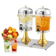 Beverage Dispenser 4.4 Gallon Stainless Steel with Ice Core and Double Head Spigot Semi Gold Finish for Parties Weddings Catering Events Banquets