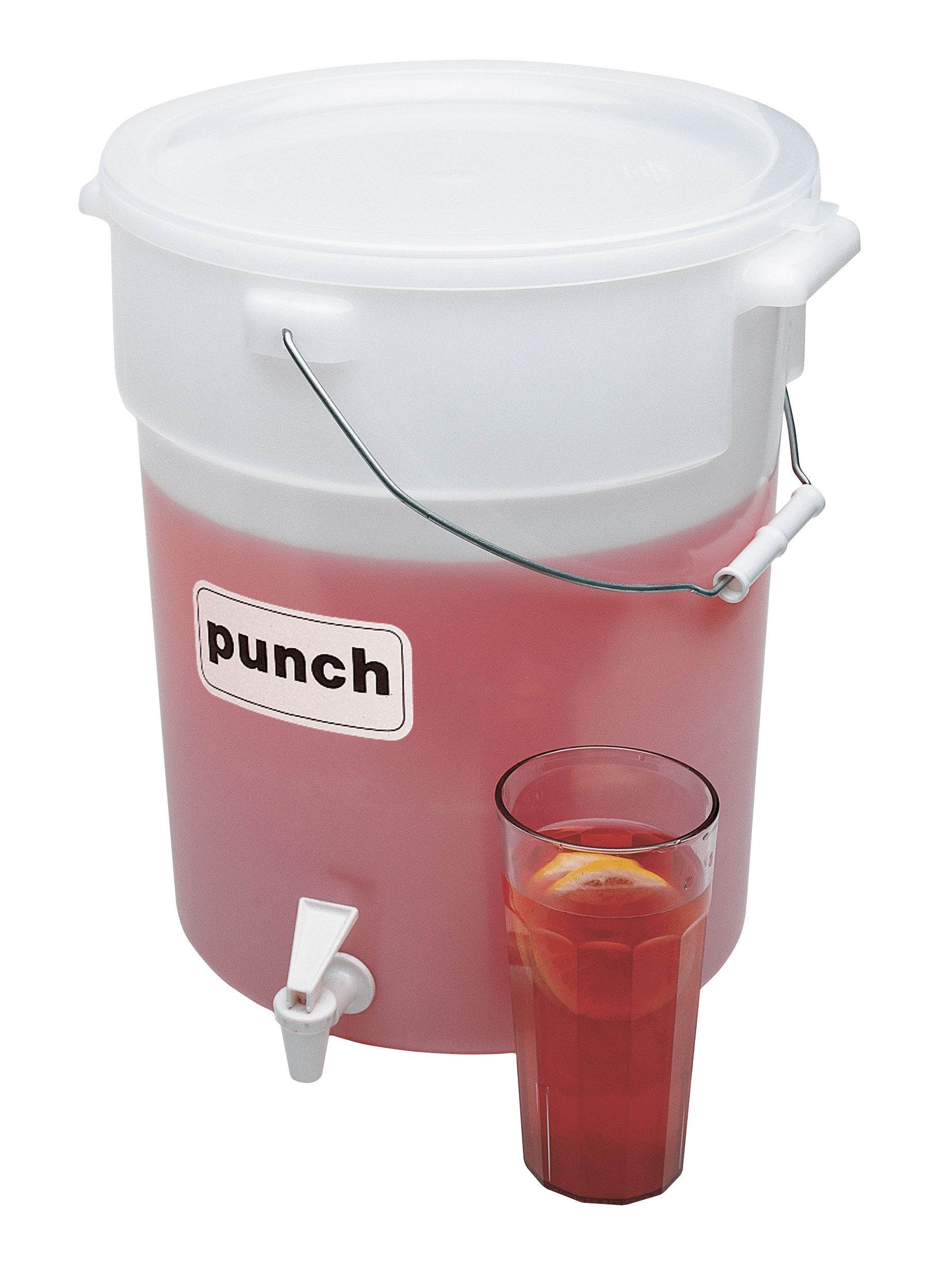 6 Gallon White Polyethylene Round Beverage Dispenser
