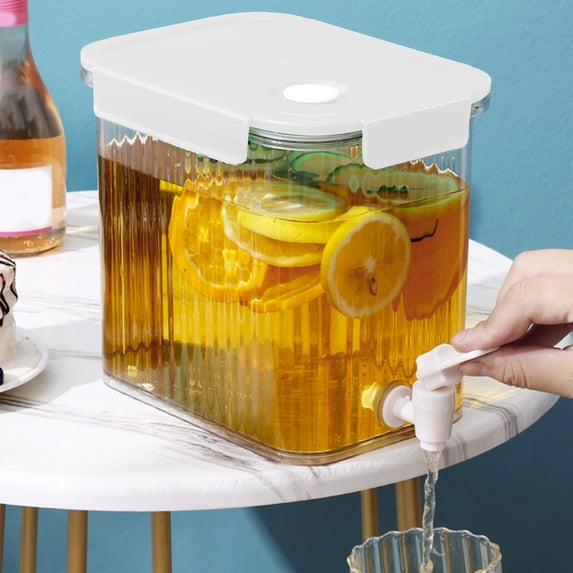 Beverage Dispenser Pitcher, Clear Plastic, Leak-proof Spigot, Refrigerator Safe, Hygienic Lock Lid, Easy-clean Cold Drink Container for Iced Tea Lemonade, Topliu