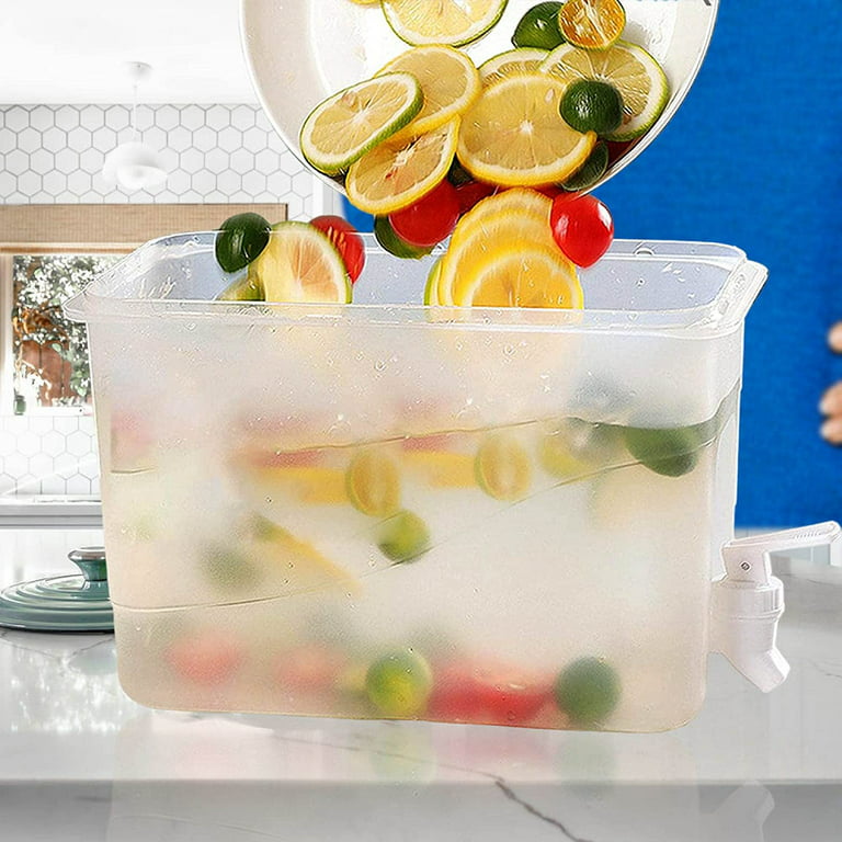 qucoqpe Drink Dispenser for Fridge, Cold Kettle With Ice Cube Trays,  Slimline Beverage Dispenser With Spigot, 1.3 Gallon Iced Fruit Teapot  Lemonade