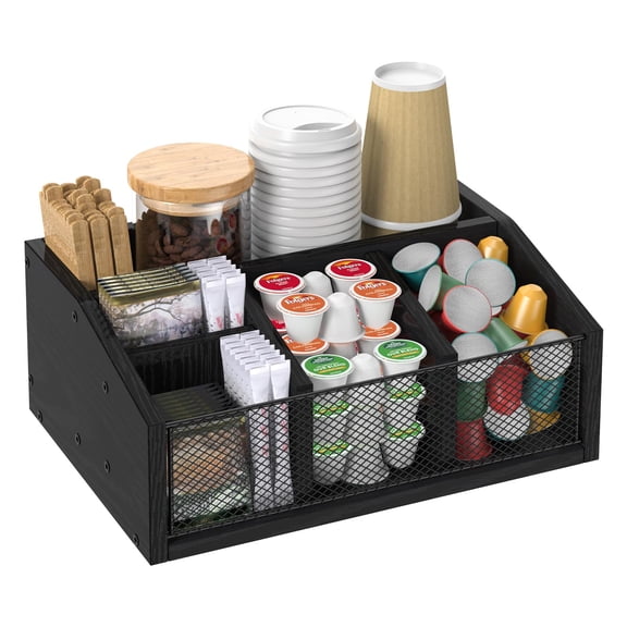 Beverage Pod Holder Black Wooden Countertop Coffee Tea Organizer