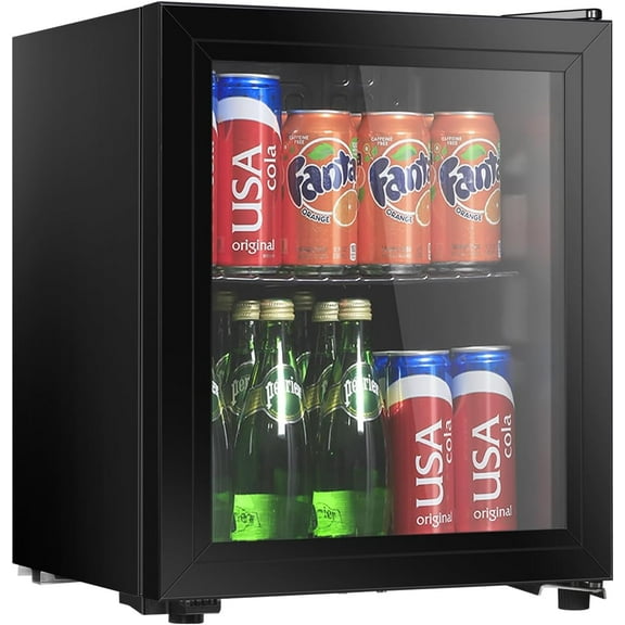 Beverage Refrigerator, 1.3 Cu.Ft, Mini Fridge with Glass Door for Soda Beer, Freestanding Beverage Cooler for Office, Bar, Adjustable Shelving&Adjustable Foot